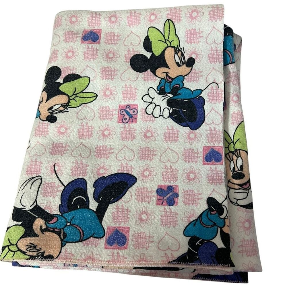 Vintage Disney Minnie Mouse Blanket Approx 79” x 90” READ Pink White Nursery